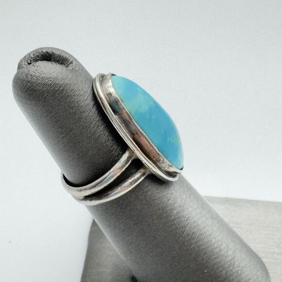 Vintage Sterling Silver Turquoise Ring Size 5 Southwest Style - Picture 2 of 7